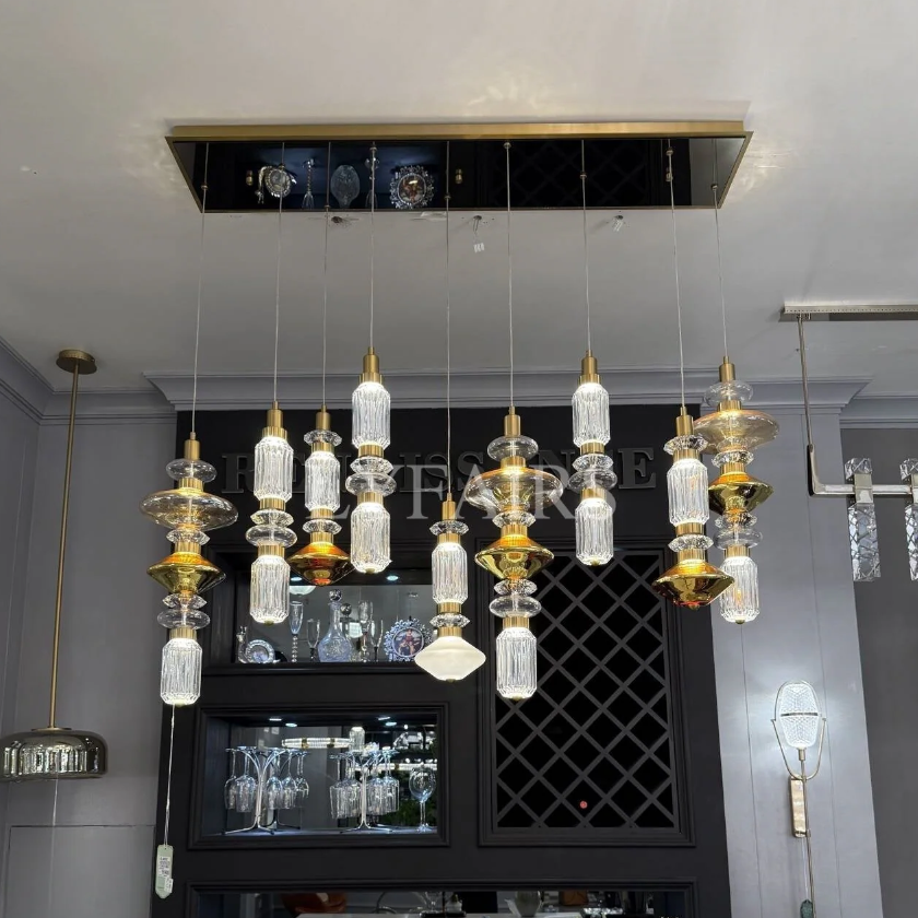 Mid-Century Vintage Suspended Glass Chandelier