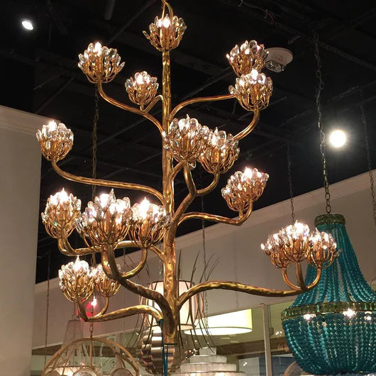 Lampadario di lusso con fiori e rami dorati per soggiorno/scala/camera da letto