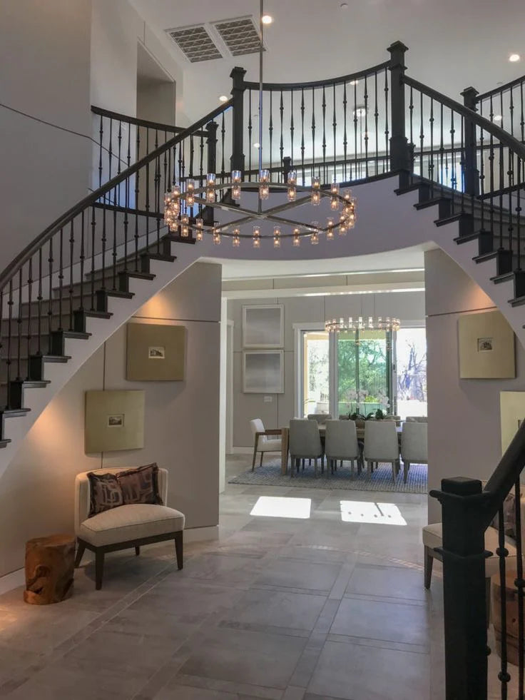 Lampadario di cristallo rotondo a 1/2 livelli con anelli in ottone/nero/cromo per hotel/ristorante/soggiorno