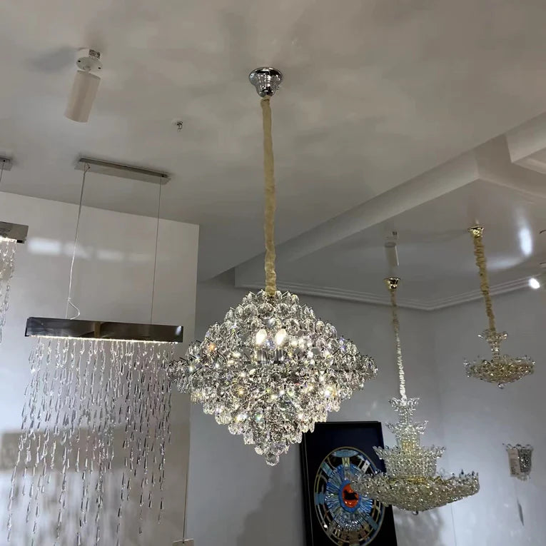 Lampadario di cristallo conico di lusso estetico per soggiorno/sala da pranzo/ingresso/corridoio/isola della cucina