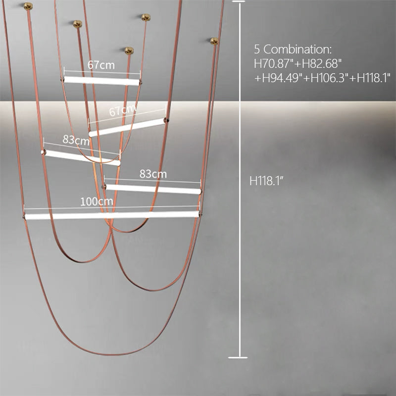 Designer U-shaped Belt Lamp LED Glass Tube Chandelier