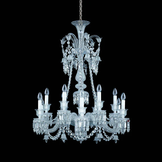 Lustre en cristal léger et luxueux, version longue, à plusieurs niveaux, idéal pour les pièces à haut plafond ou les salons