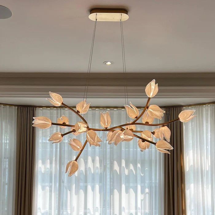 Lustre en verre à fleurs linéaires d'art moderne pour salle à manger