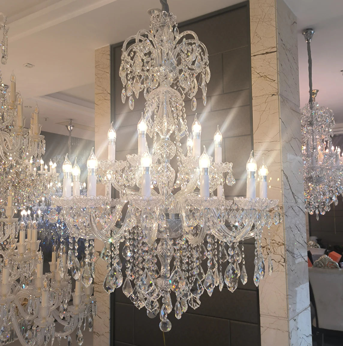 Lampadario di lusso in cristallo trasparente classico per atrio/scala/ingresso/corridoio