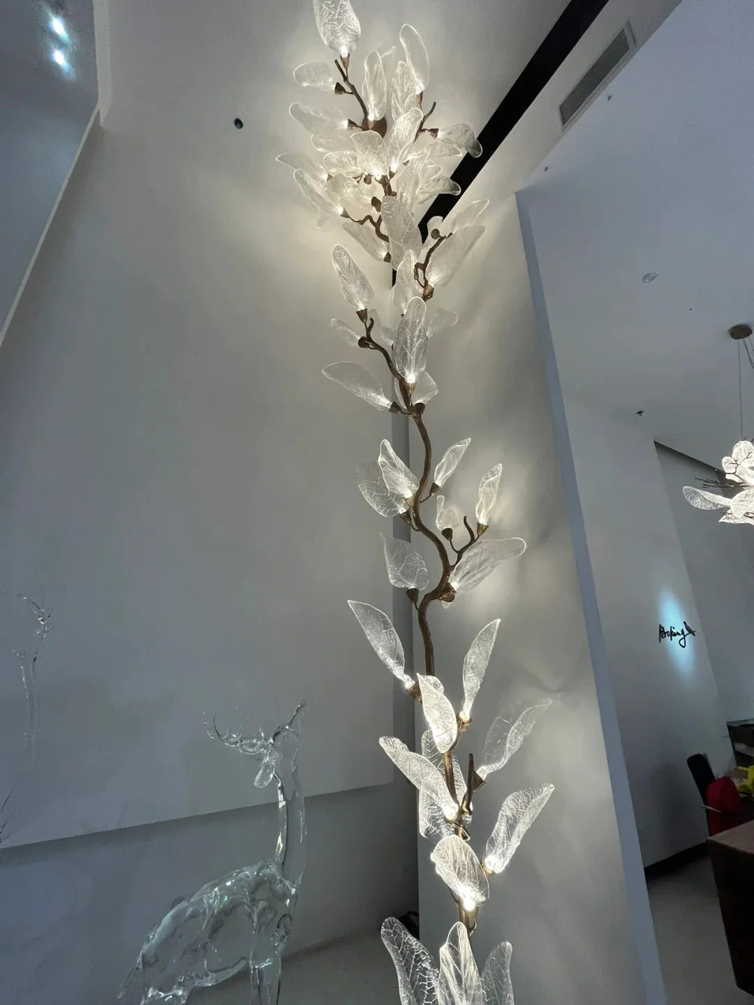 Lustre créatif en résine bionique à feuilles pour salon/salle à manger/escalier