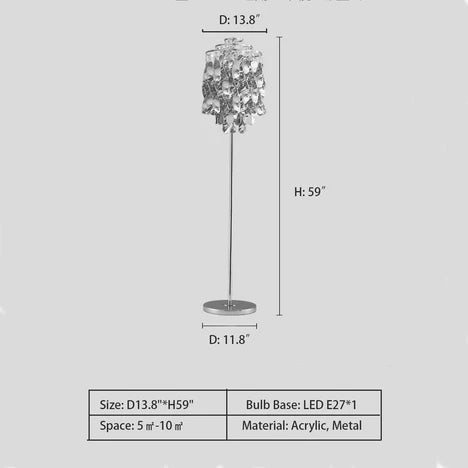 Lampada da terra a spirale a cascata postmoderna con finitura cromata per soggiorno/comodino