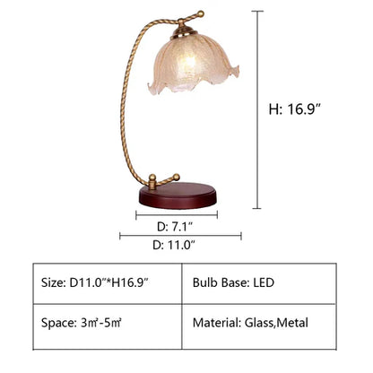 Affordable French Vintage Light Luxury Glass Flower Shade Table Lamp for Bedside Table/Bar/Study Desk
