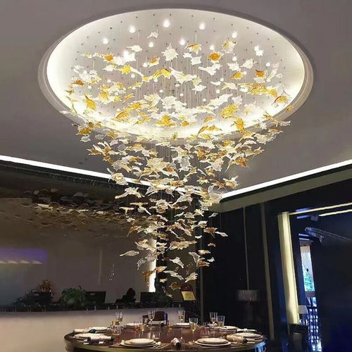 Simple Glass Maple Leaf Lamp For Hotel Lobby, Sales Department, Banquet Hall