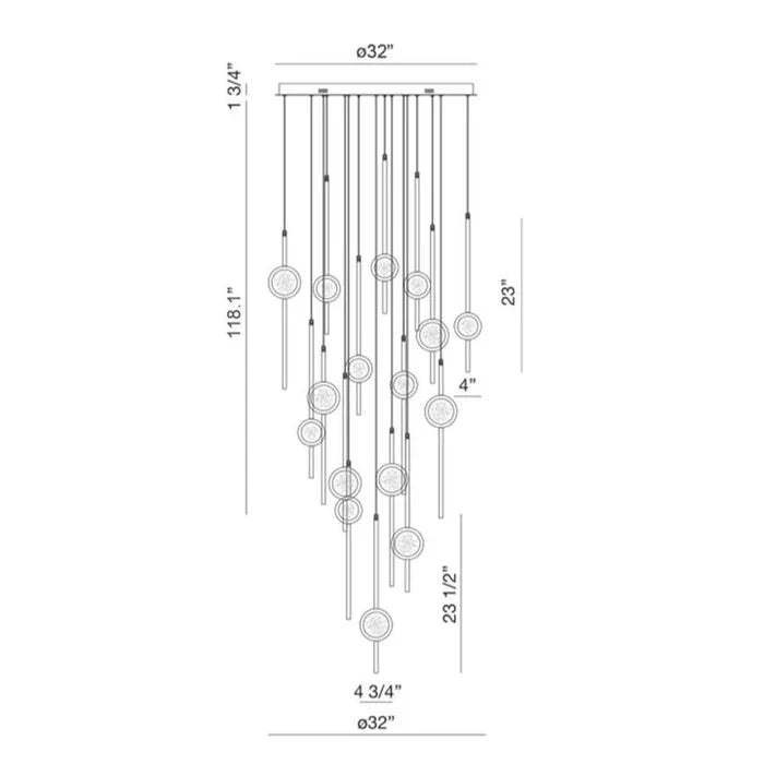 Suspension moderne en laiton et verre flottant pour plafond haut
