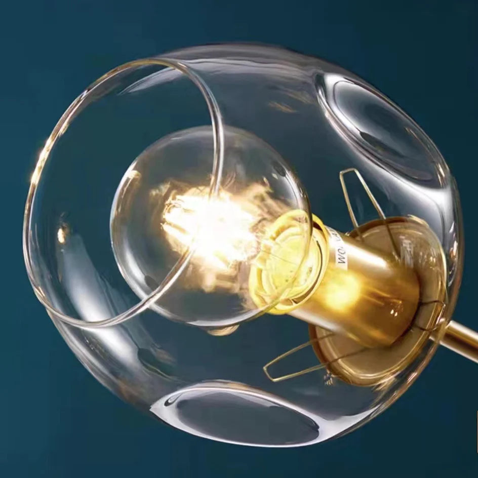 Lustre moderne à 6 ou 8 lumières avec globes transparents en verre et bras en bronze pour salle à manger ou chambre