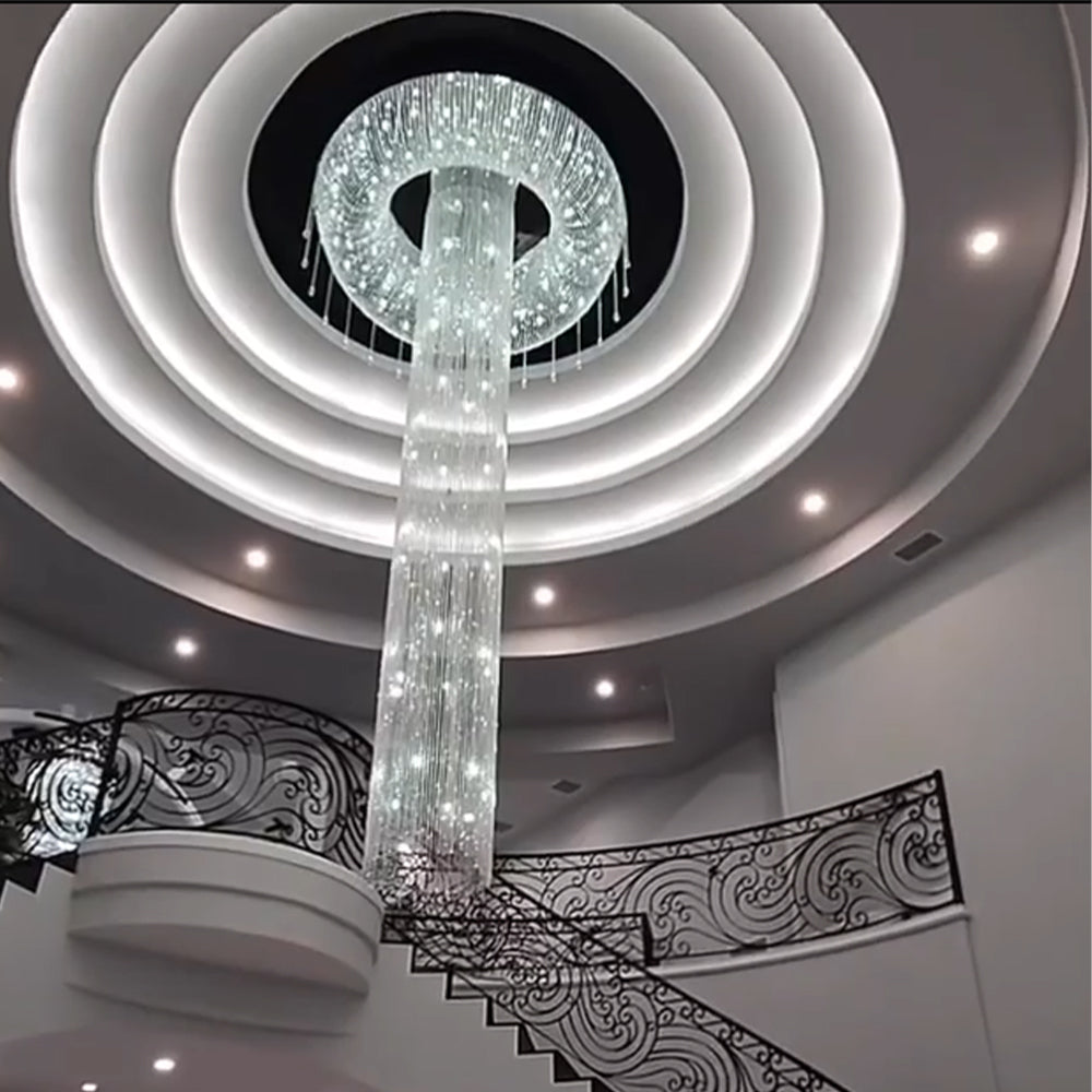 Lustre d'escalier en colimaçon de luxe super grand et léger pour hôtels et villas.