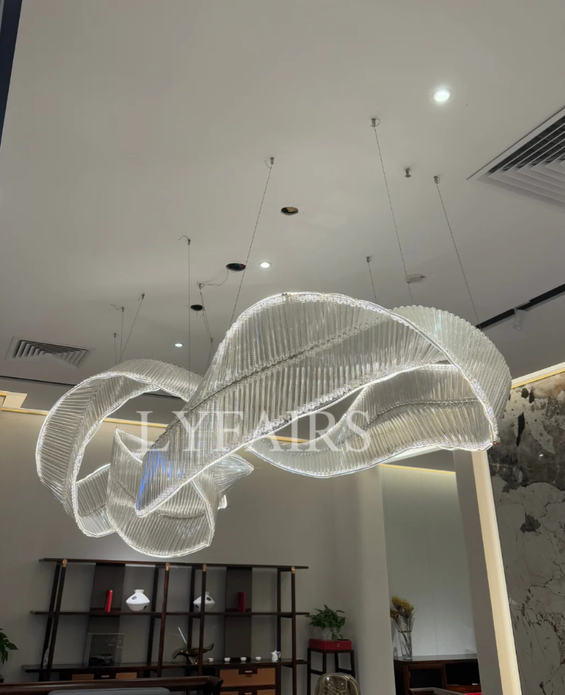Modern Floating Infinity Ribbon Glass Chandelier for Mansion/Hotel/Restaurant
