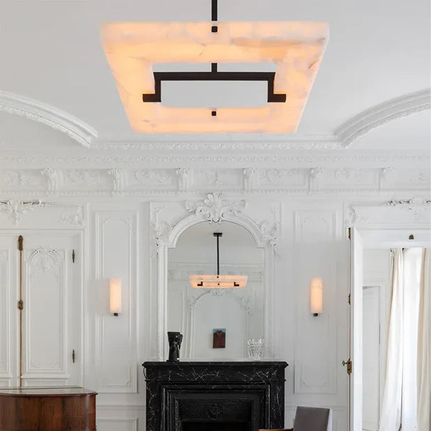 Lustre carré moderne en albâtre pour salon/chambre