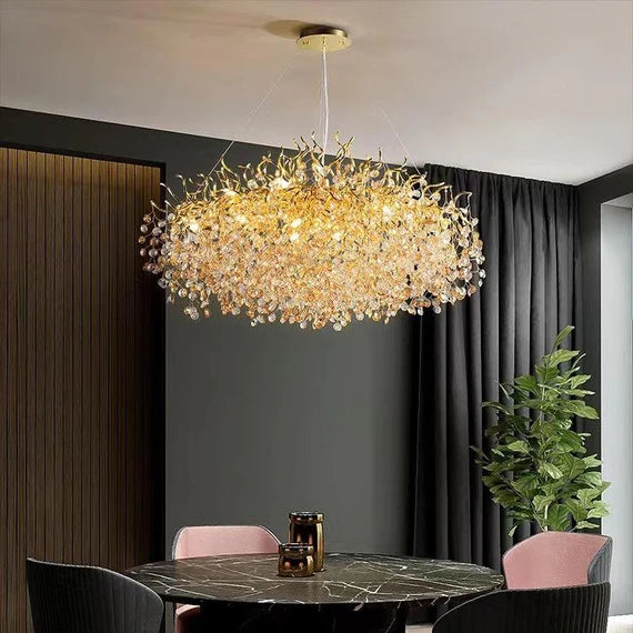 Lustre en cristal de luxe moderne et léger pour salle à manger/salon