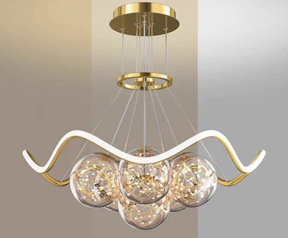 Modern Round Full Sky Star Light Transparent Glass Ball Chandelier for Living/Dining Room/Bedroom