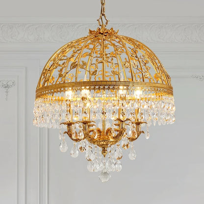 Baroque Luxury Full Copper Crystal Pendent Candle Chandelier for Entryway/Foyer/Dining Room