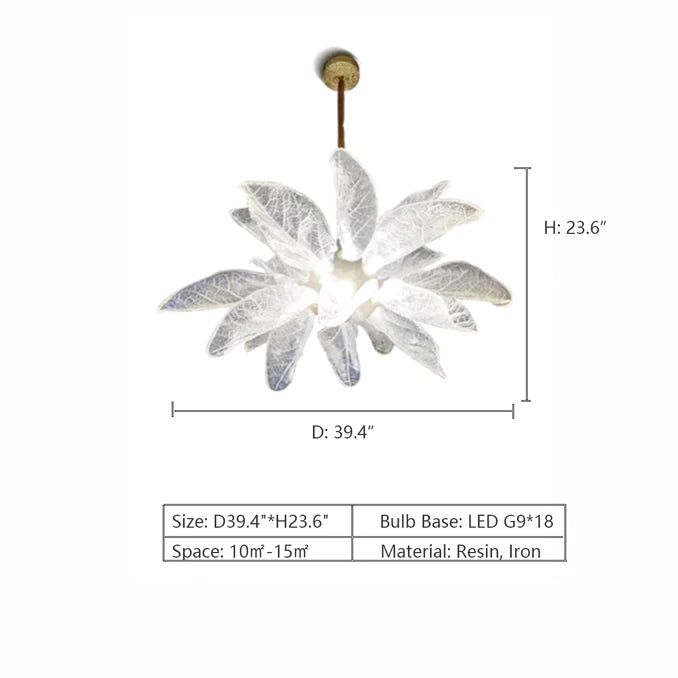 Lustre créatif en résine bionique à feuilles pour salon/salle à manger/escalier