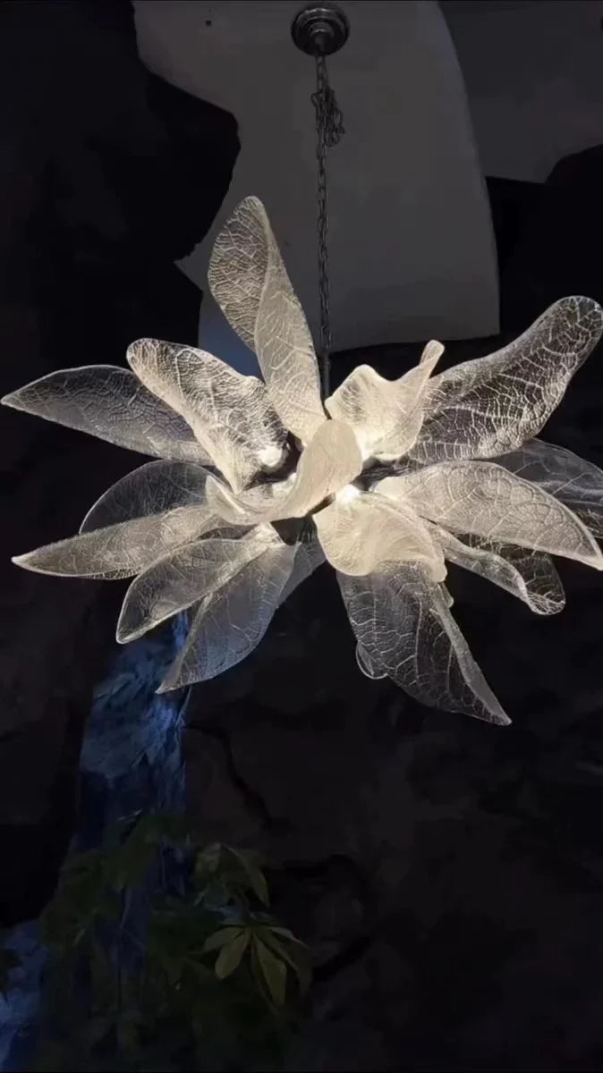 Lustre créatif en résine bionique à feuilles pour salon/salle à manger/escalier