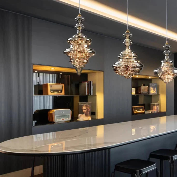 Lampada a sospensione moderna in vetro grigio con cielo stellato per sala da pranzo/bar/isola della cucina