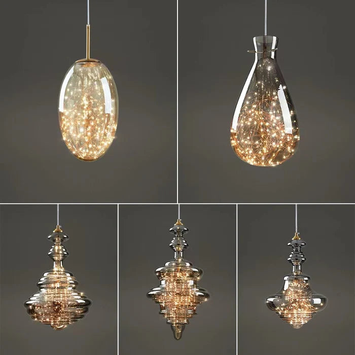 Lampada a sospensione moderna in vetro grigio con cielo stellato per sala da pranzo/bar/isola della cucina
