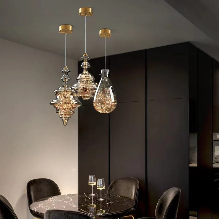 Lampada a sospensione moderna in vetro grigio con cielo stellato per sala da pranzo/bar/isola della cucina