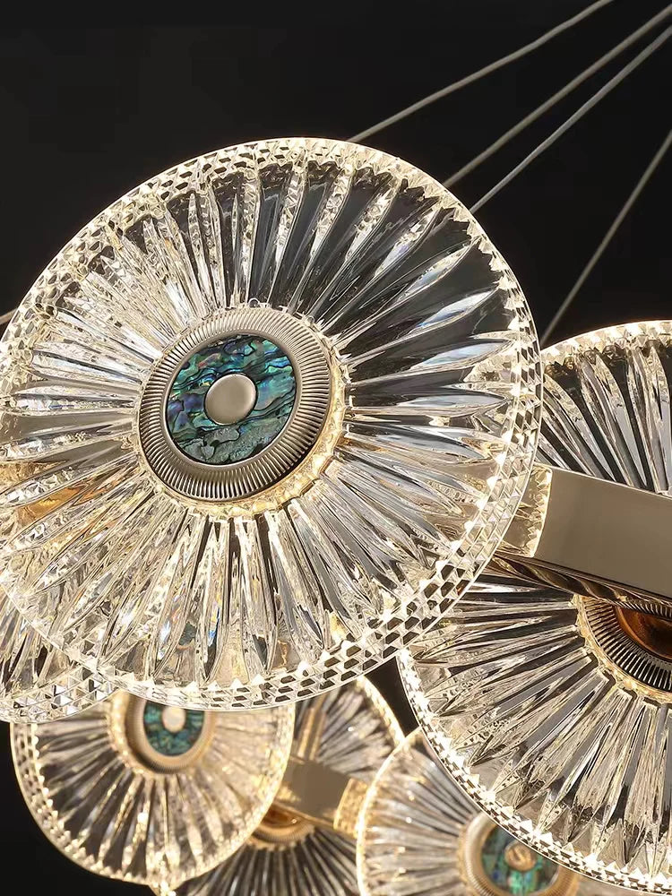 Lustre suspendu rond en acrylique, design moderne et luxueux, idéal pour un salon, une salle à manger ou une chambre à coucher