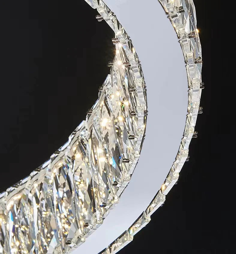 Lampadario moderno con ciondolo a forma di anello di cristallo, di lusso e leggero, adatto per soggiorno/sala da pranzo/camera da letto.