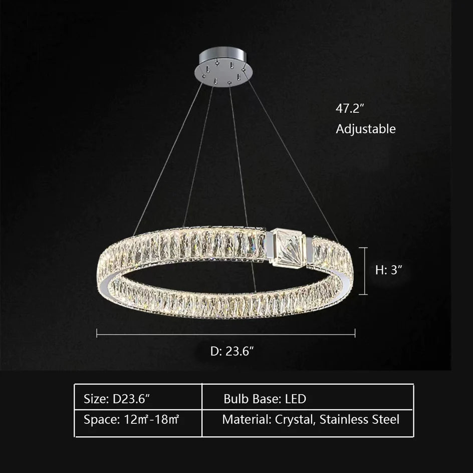 Lampadario moderno con ciondolo a forma di anello di cristallo, di lusso e leggero, adatto per soggiorno/sala da pranzo/camera da letto.