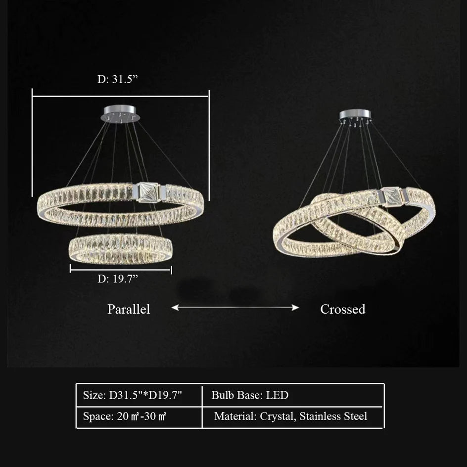 Lampadario moderno con ciondolo a forma di anello di cristallo, di lusso e leggero, adatto per soggiorno/sala da pranzo/camera da letto.