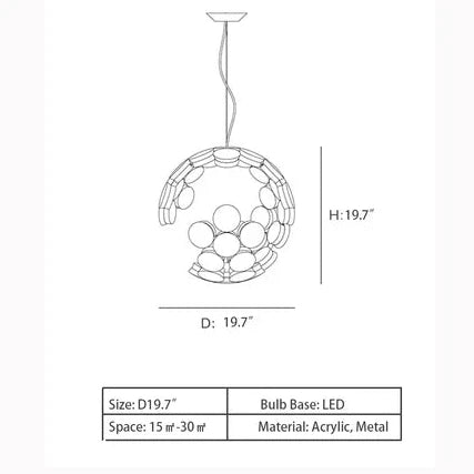 Lustre suspendu minimaliste en forme de sphère irrégulière pour salon/bureau