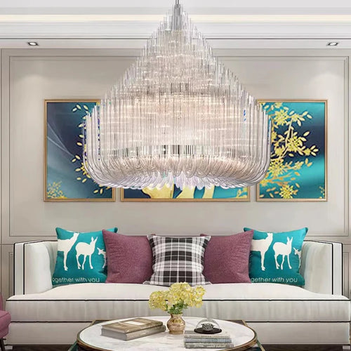 Lampadario moderno extra large a tubi di vetro trasparente per soggiorno/hall di hotel