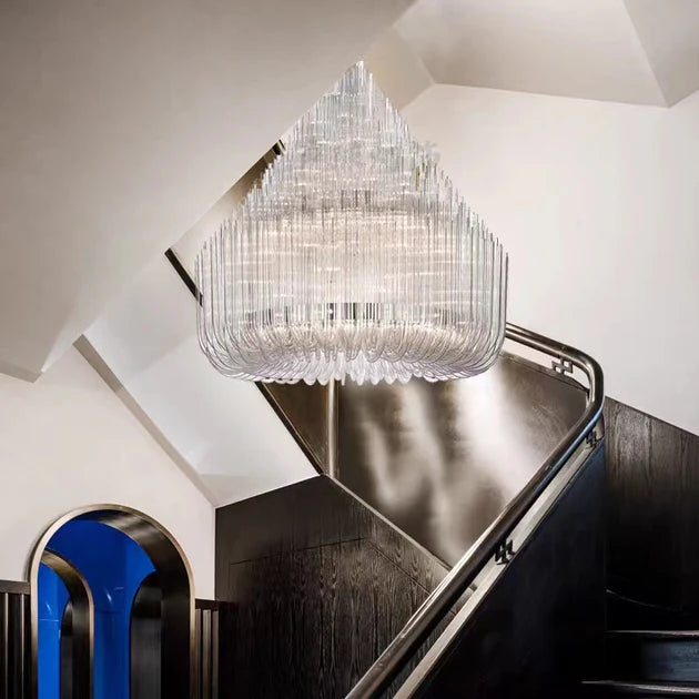 Lampadario moderno extra large a tubi di vetro trasparente per soggiorno/hall di hotel