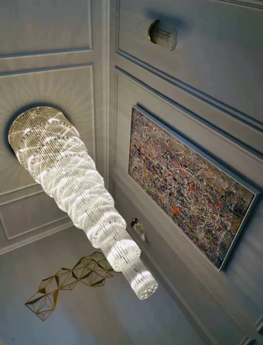 Lustre de plafond en cristal multicouche surdimensionné pour villa de luxe en duplex/espace à haut plafond