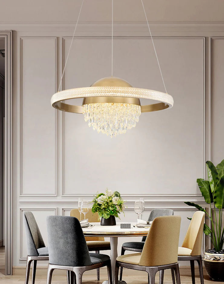 Light Luxury Planetary Chandelier in Brass Finish for Dining Room