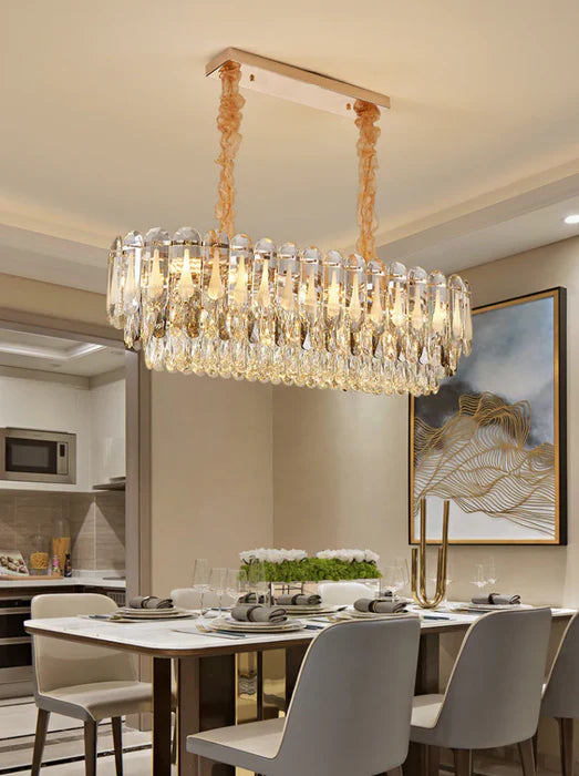 Lustre à plusieurs niveaux en cristal transparent surdimensionné, idéal pour le salon, la salle à manger ou la chambre à coucher