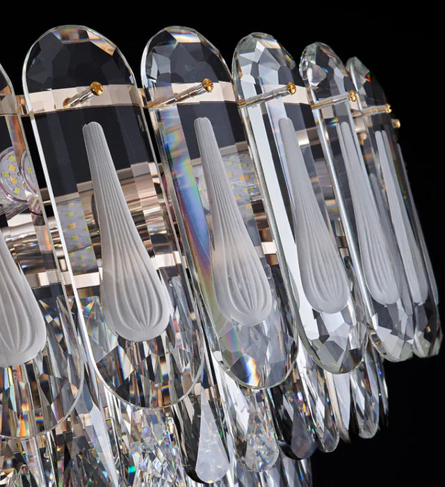 Lustre à plusieurs niveaux en cristal transparent surdimensionné, idéal pour le salon, la salle à manger ou la chambre à coucher