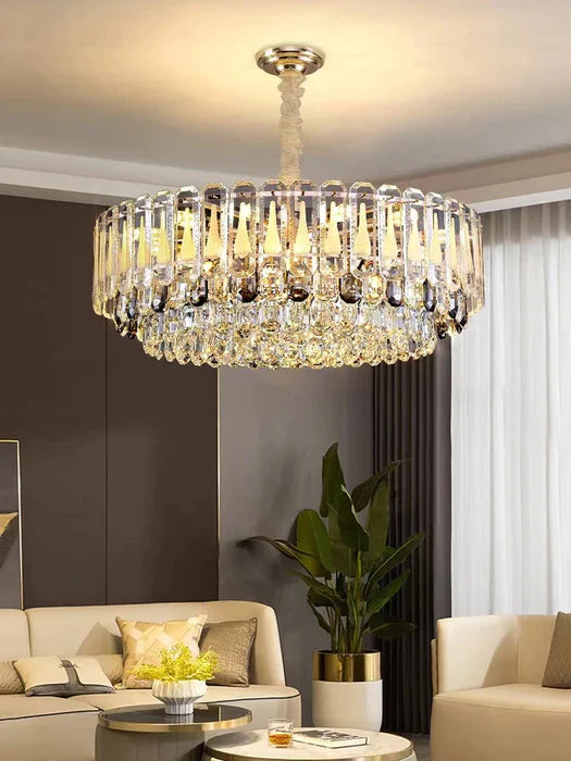 Lustre à plusieurs niveaux en cristal transparent surdimensionné, idéal pour le salon, la salle à manger ou la chambre à coucher