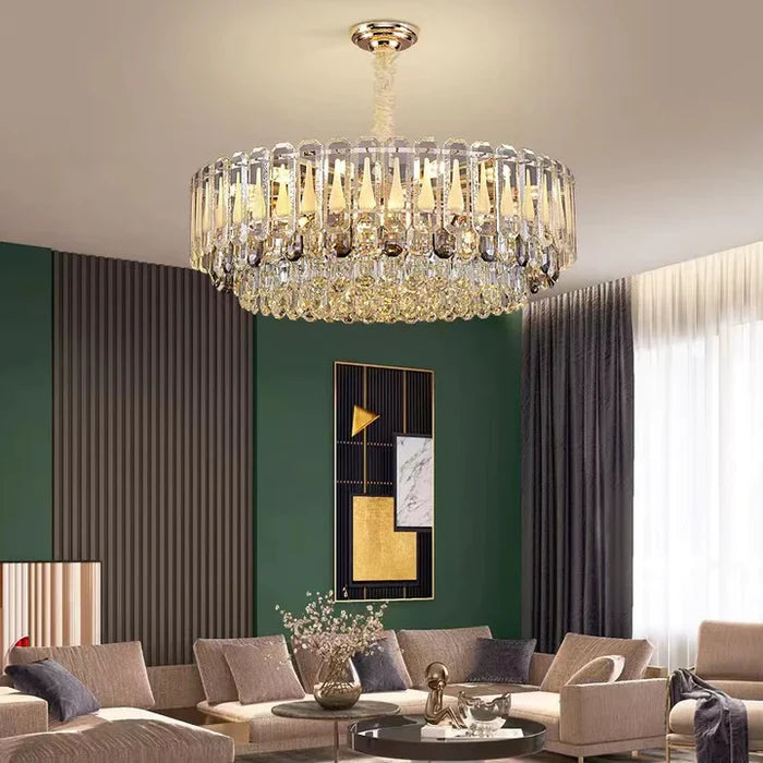 Lustre à plusieurs niveaux en cristal transparent surdimensionné, idéal pour le salon, la salle à manger ou la chambre à coucher
