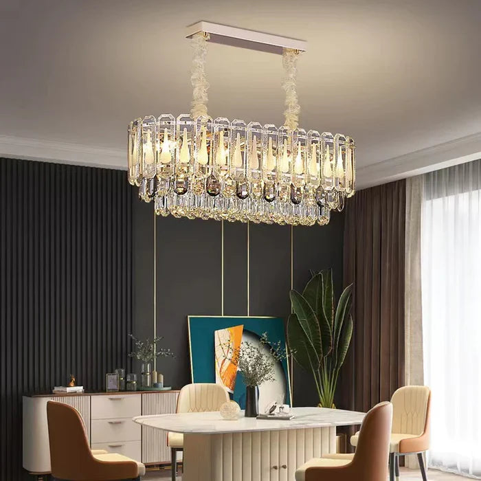Lustre à plusieurs niveaux en cristal transparent surdimensionné, idéal pour le salon, la salle à manger ou la chambre à coucher