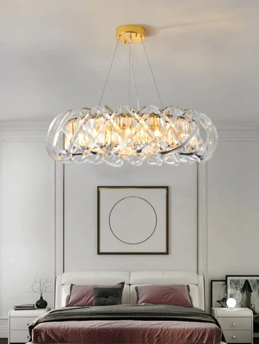 Lustre en cristal transparent de luxe à coquille croisée, style art moderne, idéal pour salle à manger ou salon