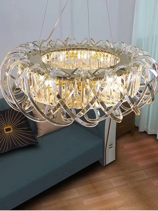 Lustre en cristal transparent de luxe à coquille croisée, style art moderne, idéal pour salle à manger ou salon