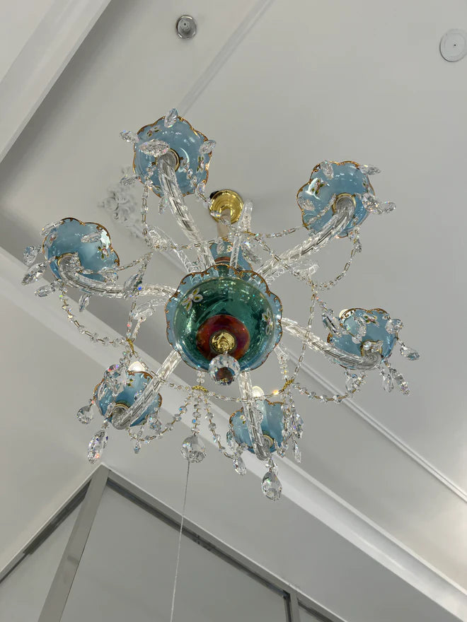 Lampadario di design francese romantico in cristallo blu, lampadario moderno a forma di candela, per camera da letto/soggiorno/sala da pranzo.