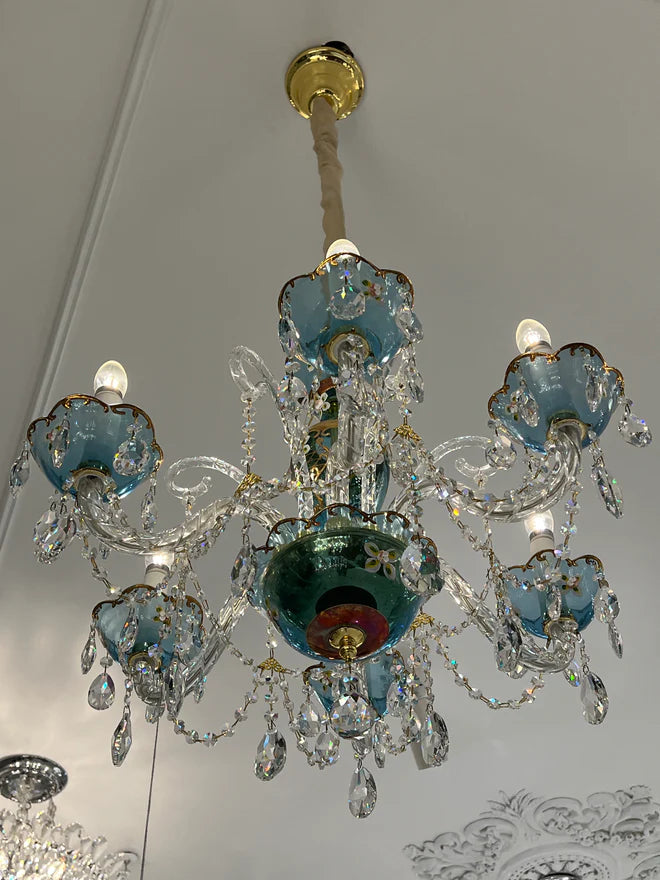 Lampadario di design francese romantico in cristallo blu, lampadario moderno a forma di candela, per camera da letto/soggiorno/sala da pranzo.