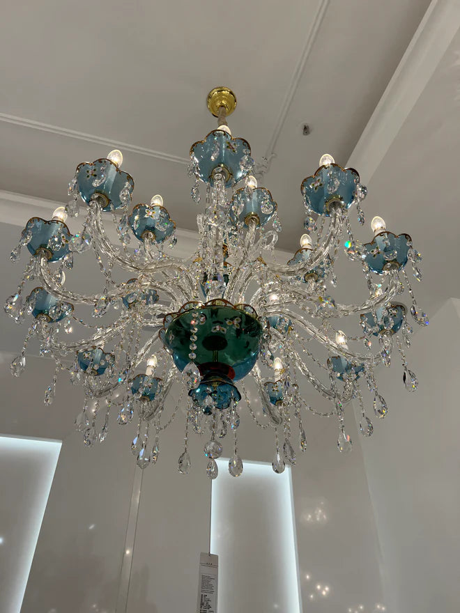 Lampadario di design francese romantico in cristallo blu, lampadario moderno a forma di candela, per camera da letto/soggiorno/sala da pranzo.