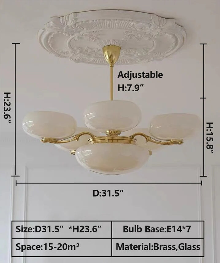 Lustre chic de style Art déco du milieu du siècle en laiton avec opale blanche