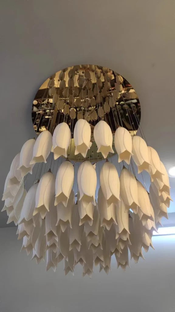 Lustre élégant en forme de tulipe blanche pour hall d'entrée ou escalier, nouveauté 2023