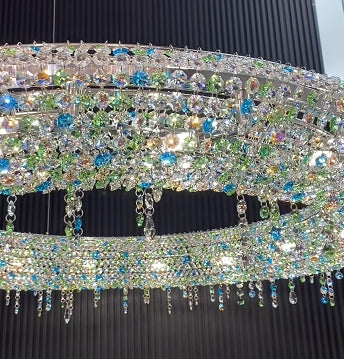 Lampadario di lusso con perline di cristallo colorate a cerchio eccentrico unico, lampada da soffitto per soggiorno, sala da pranzo