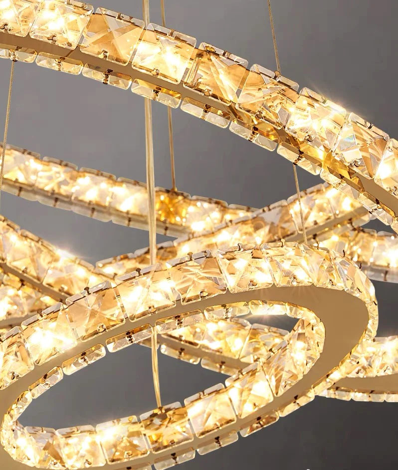 Lampadario di cristallo di lusso leggero a 5/6/7 anelli per scale/ingresso/villa
