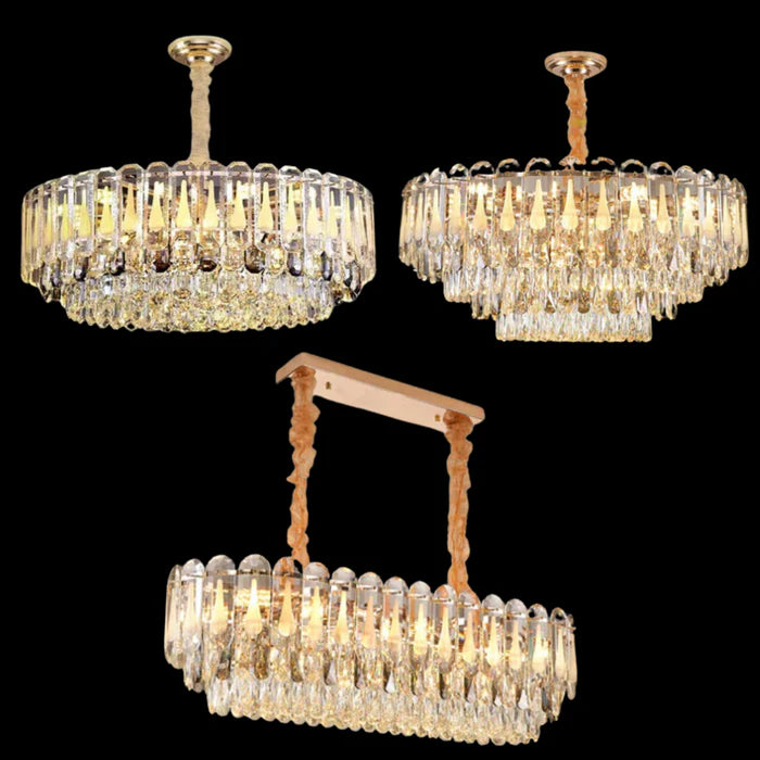 Lustre à plusieurs niveaux en cristal transparent surdimensionné, idéal pour le salon, la salle à manger ou la chambre à coucher