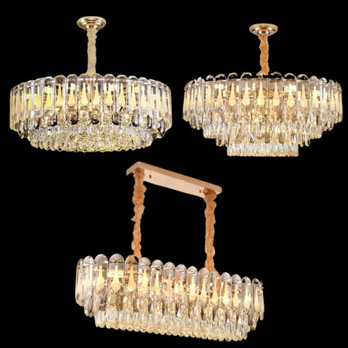 Lustre à plusieurs niveaux en cristal transparent surdimensionné, idéal pour le salon, la salle à manger ou la chambre à coucher